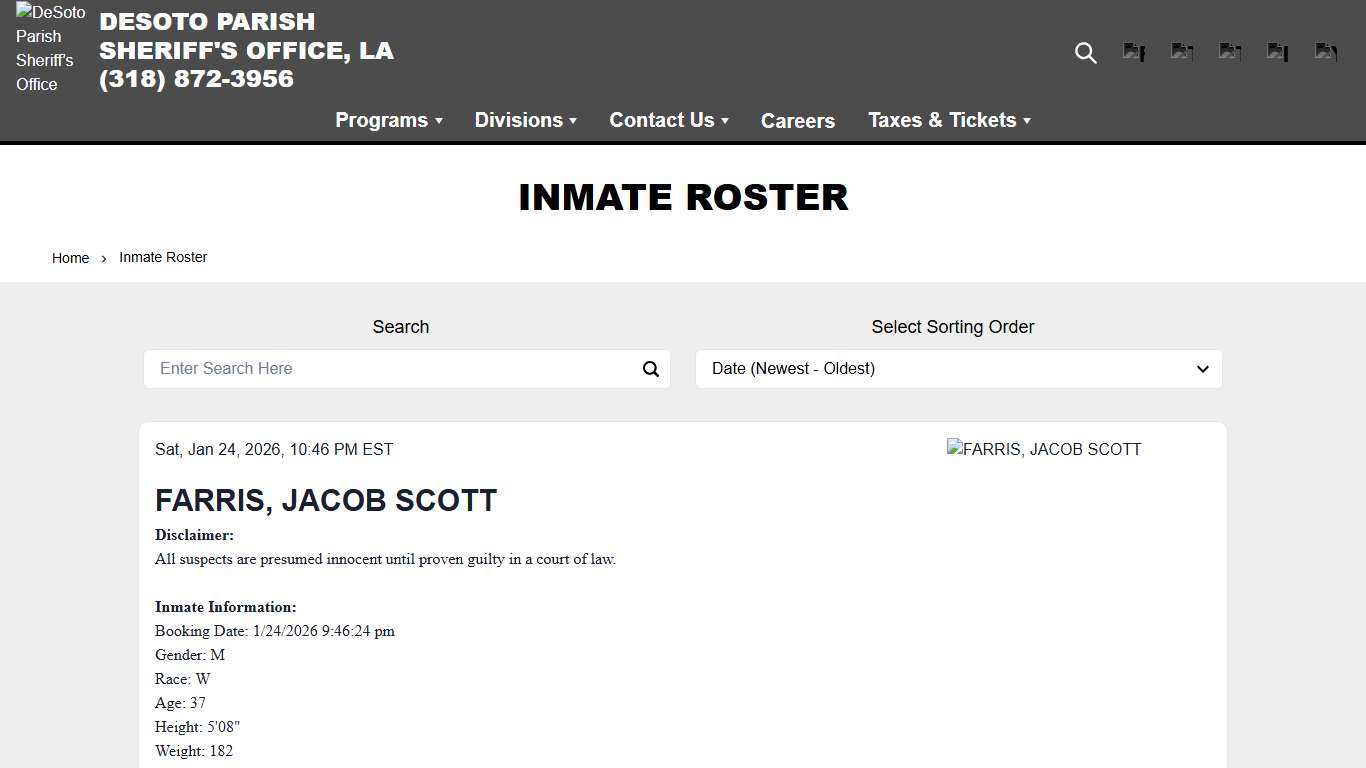 Inmate Roster DeSoto Parish Sheriff’s Office (LA)