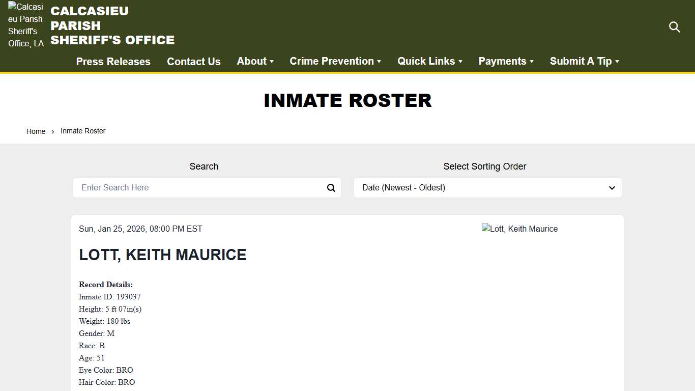 Inmate Roster Calcasieu Parish Sheriff's Office, LA